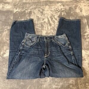 Ecko Unltd Denim Jeans Dark Wash Straight Leg Embellished Pockets Size 36